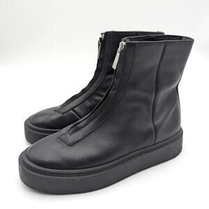 Aquatalia Libera Zip-Up Platform Boots Round Toe Women's Black Size US7M EU37